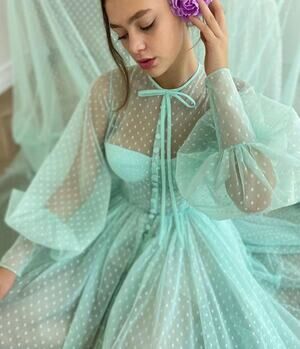 Teuta Matoshi Mint Green Swiss Dot Tulle Dress Size 12
